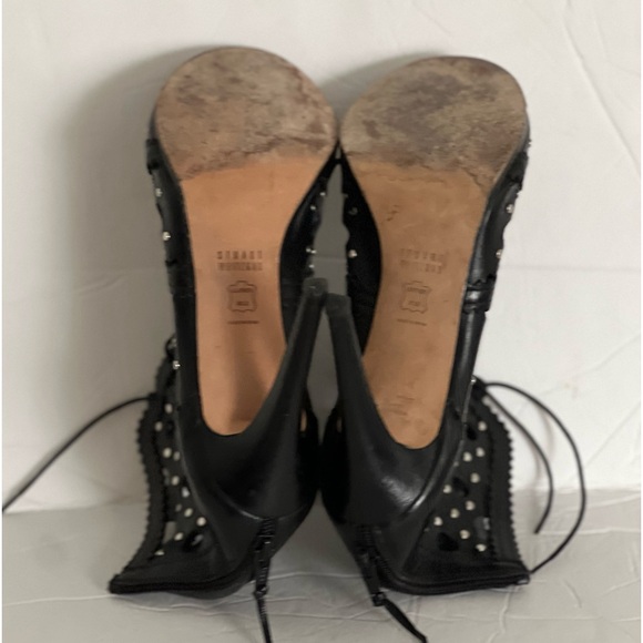 Stuart Weitzman Cagey Black Leather Rocker Ankle Bootie Size 9.5 Good Condition - Picture 12 of 16